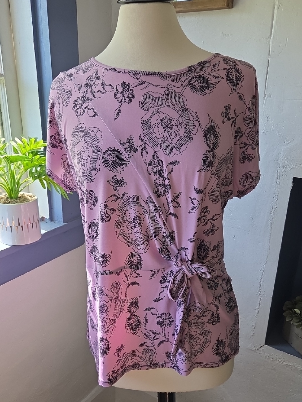 A New Day Pink Floral Tie-Detail Short Sleeve Tee